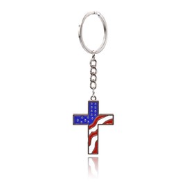 MDFREL American Flag Cross Keychain USA Patriotic Flag Keychain Metal Key Rings Car Key Holder Keyring Pendant Purse Bag Handbag Charm Accessories Jewelry Gifts for Women
