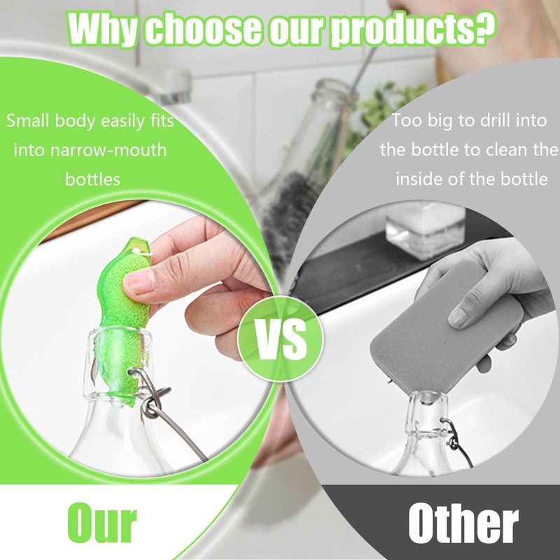 Beans Shaped Bottle Cleaning Sponge, 6 Pcs Reusable Bottle Cleaning