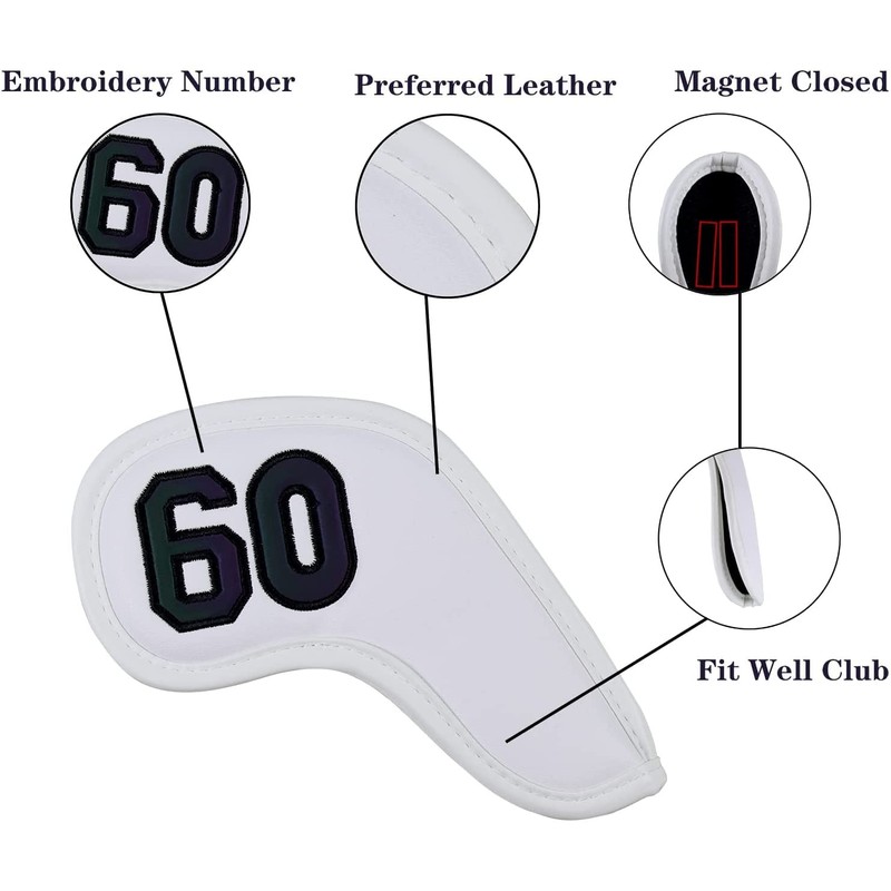 Prof 7Pcs Leather Wedge Golf Iron Head Covers Protective Club