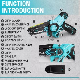 DURATECH 12V Mini Cordless Chainsaw 6" Electric  Chainsaw 2PC Batteries &2 Chain