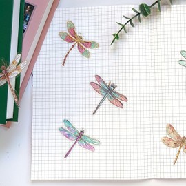 Ychsring Sparkly Dragonfly Stickers - 30 Pcs Clear PET Glitter Holographic Insect Stickers for Scrapbook, Journal, Junk Journal, Collage - Waterproof Transparent for Resin, Craft & Scrapbook Supplies