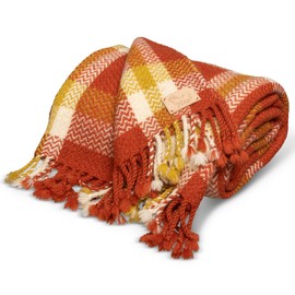 Ritzy Sorin Plaid 100% Wool Blanket - Rust Orange 60 x 80 Inches