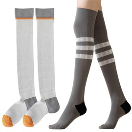 Dress Cici Thigh High Compression Stockings for Women, Cotton Thigh High Compression Socks for Athletic Sports (2 Pack: Dark Grey+Light Grey)