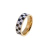 Checkerboard Bands Statement Finger Ring 14K Gold Black White Titanium