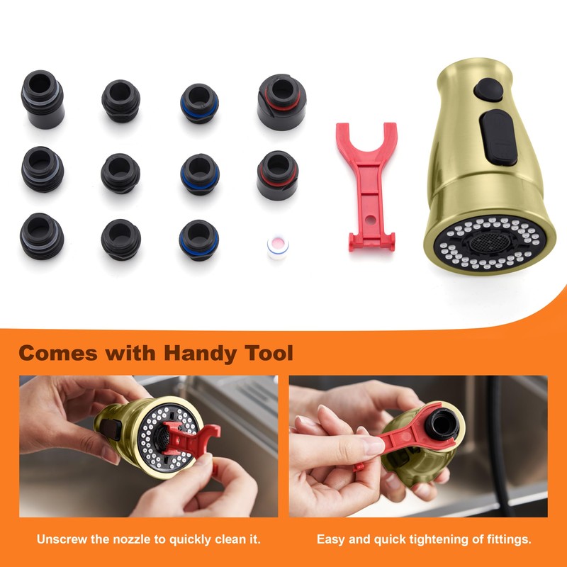 TIORIY Kitchen Faucet Head Replacement with 15 Adapters, 3 Modes