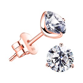 Bellitia Jewelry Women's 5 mm 6 mm Simulated Diamond Stud Earrings Made of 925 Sterling Silver Platinum/Rose Gold-Plated/Gold-Plated, Cubic Zirconia Hypoallergenic Earrings for Women Girls, Sterling