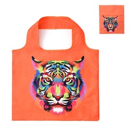 [Thayaki] Folding Eco Bag - Lightweight, Durable, Eco Bag Large Capacity, Eco-friendly, Stylish Design (W x H x H): 19.7 x 15.7 inches (50 x 40 cm), orange tiger