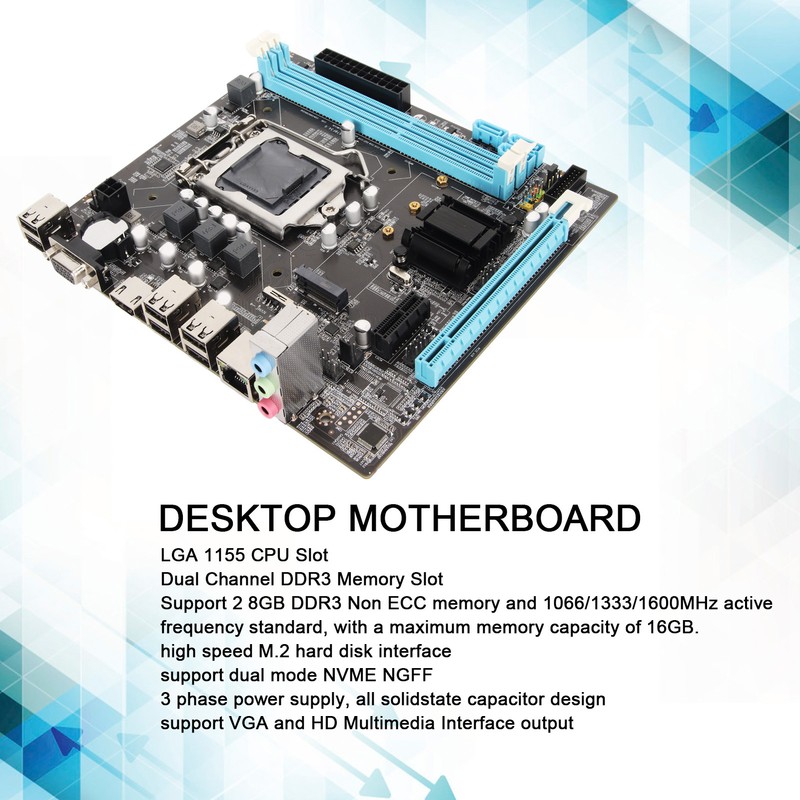 Desktop Motherboard H61 6 USB2.0 DDR3 M.2 NVMe NGFF 100Mbps