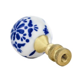 Royal Designs, Inc. Crackled Round White with Blue Accent Finial for Lamp Shade, F-5300-PB-2, Polished Brass - Pack of 2