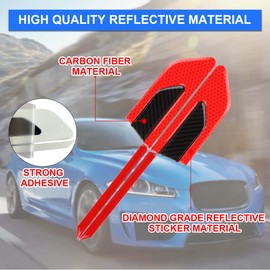 JNNJ 2 x Carbon Fibre Car Reflective Stickers, 3D High Intensity Night Vision Stickers, Reflective Car Fender Strips, Safety Warning for Car (Red)