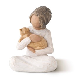 Willow Tree Kindness (Girl Darker Skin Tone & Hair Color), Above All, Kindness, Expresses Relationship with A Much-Loved Pet, A Gift to Celebrate Adoption, Cat Owners, Sculpted Hand-Painted Figure