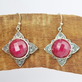 925 Sterling Silver Ruby Long Fine Earring Women's Jewellery, Metal Sterling Silver