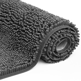 Cybstrax Bath Rug Mat,Extra-Soft Absorbent Chenille Bathroom Mats, 60" x 36" Non-Slip Rubber Backing, Large Washable Bath Mat for Bathroom Floor, Home Decor Accessories, Grey