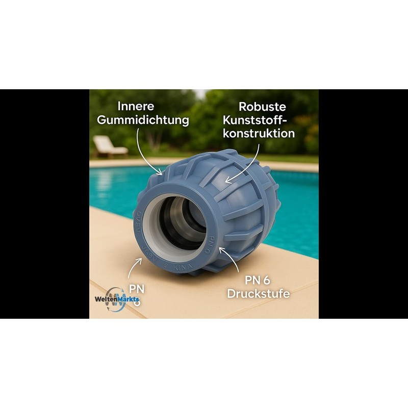 WeltenMarkt PP Pipe Coupling 25mm Compression x Compression DVGW/KIWA/WRAS/SVGW Certified,