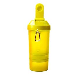 Cilindro shaker de plástico con compartimentos, resorte de acero. Ideal para gimnasio (Libre de BPA). Botella para Proteina Gym con mezclador, almacenamiento de giro. 450 ml (Amarillo)