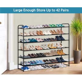 KIMBORA 6 Tier Long Shoe Rack, Wide Shoe Storage Organizer Sturdy Shoe Shelf for Floor, Bedroom 42-Pairs (Black)
