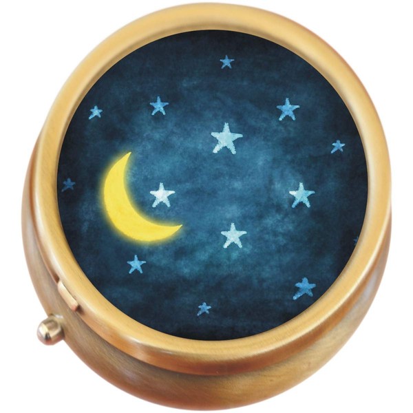 Moon and Stars Brass Round Pill Box