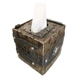 Top Brass Decorative Red White & Blue Rustic Square Tissue Box Cover - Cross, Western Star, Weathered Wood and Metal Look