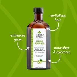 Nature Spell Moringa Oil For Hair & Skin 150ml, Treat Dry Damaged Hair, Skincare Oil To Target Inflammation & Dark Spots, Made in the UK
