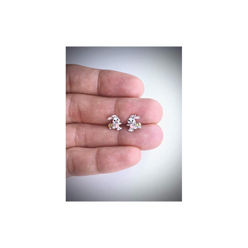Pink Easter Bunny Rabbit Earrings - Sterling Silver