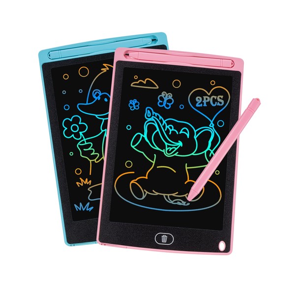 Pack of 2 LCD Writing Board Drawing Board Screen 8.5 Inch Environmentally Friendly Bright Colourful Writing Pad Educational Toy Gift for Children 3-6 Years Old Girl (2 Packs)