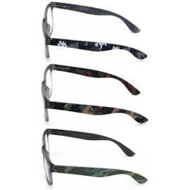 V.W.E. 3 Pairs Matte Military Camouflage Print Comfortable Classic Reading Glasses - Spring Hinge Readers (3 Pairs Assorted, 1.00, x)
