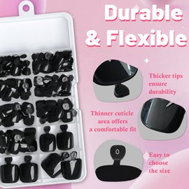 AddFavor 120pcs Black Press on Toenails for Women, Toe Nail Press on Square Fake Toenails Black Full Cover Toenail Press ons Fake Toe Nail Tips Glue on Toenails, 12 Sizes Toe Press on Nails
