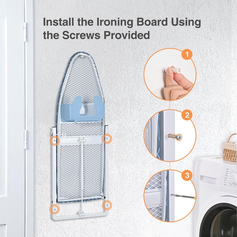 KINGBOARD Wall Mounted Ironing Board with Iron Holder, Compact Ironing