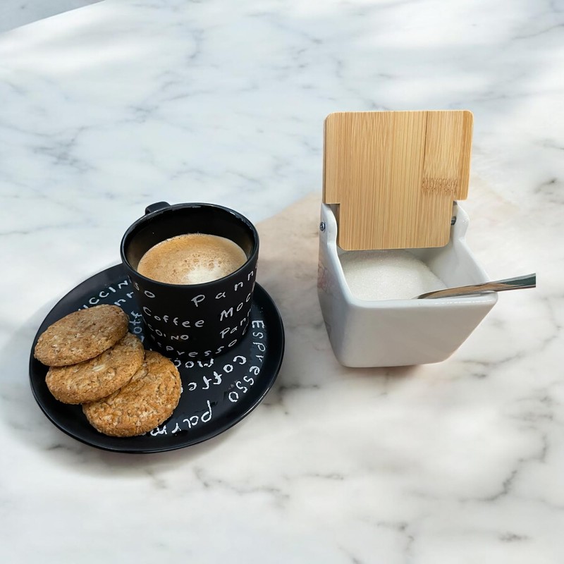 Ceramic Salt Jar with Bamboo Lid Square 8.8 x 8.8
