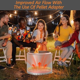 Pellet Adapter for Solo Stove Yukon, Round Fire Pit Burning Pellet Extension, Stainelss Steel Pellet Adapter for Outdoor Fire Pit, 27 inch Smokeless Fire Pit Pellet Adapter Accessory for Outside