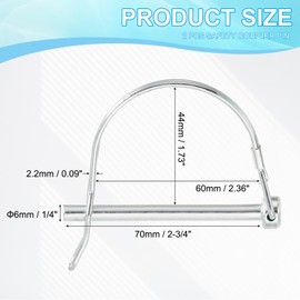 PATIKIL Shaft Locking Pin W Ear 1/4x1-5/8x1.73"(D*L*IW), 2 Pcs Safety Coupler Pin Pto Pin Round Arch Wire Retainer and Ear for Farm Trailer Tractor Truck Boat Towing (6x40x44mm)