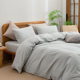 BESTOUCH Duvet Cover Set 100% Washed Cotton Linen Feel Super Soft Comfortable Chic Lightweight 2 PCs Home Bedding Set Solid Northern Droplet Grey Twin/Twin XL