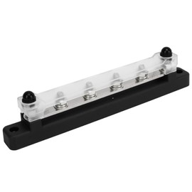 Bus Bar M6 6 Ports Easy Installation Stud Power Distribution Block DC 12V-48V for Boat (Black)