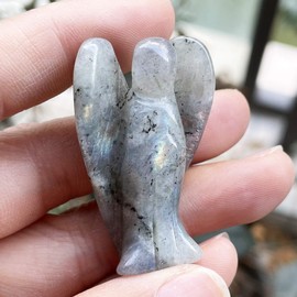 Fekuar Natural Moonstone Healing Crystal Prayer Guardian Angel Statue, Carving Pocket Palm Stone Figurines Decoration 1.5 inches