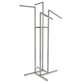 Only Garment Racks - Clothing Rack - Heavy Duty Chrome 4 Way Clothes Rack, Adjustable Height Arms, Perfect for Retail Clothing Store Display - (2) Straight Arms and (2) Slanted Arms