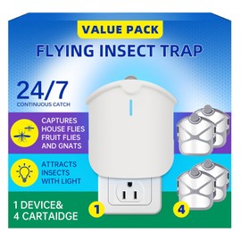 1 Plant Flying Insect Trap Indoor & 4 Cartridges - Compatible with M577 Refill - Plug in Fruit Fly Trap for Indoor - Use in Any Room (1 Plug in Device & 4 Refill Cartridges)