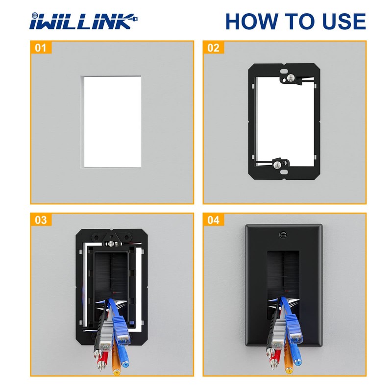 iwillink Brush Wall Plate (10 Pack), Cable Pass Through Insert
