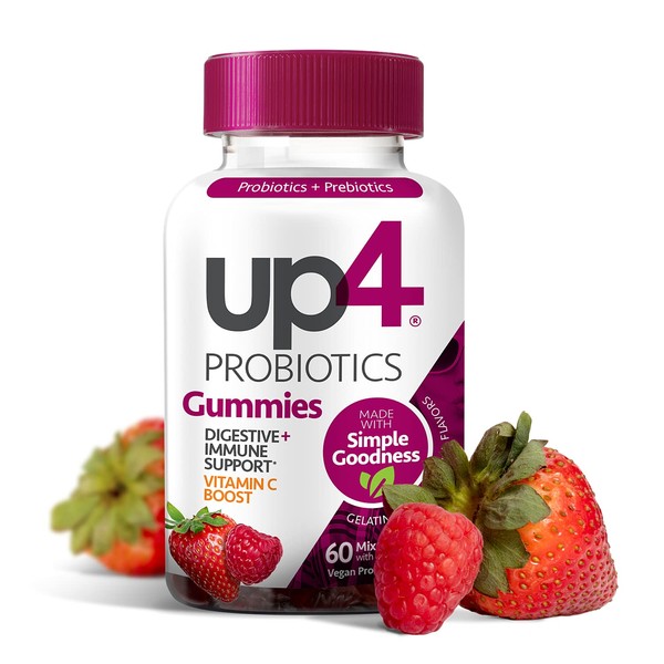 up4 Probiotic Gummies for Men and Women, Digestive and Immune Support with Prebiotics and Vitamin C, Gluten Free, Gelatin Free, Vegan, Non-GMO, 60 Count
