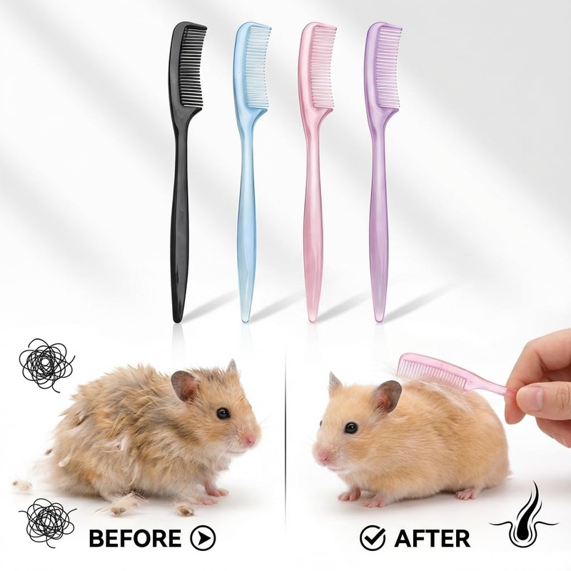 4-Pack Hamster Grooming Combs and Small Pet Hair Brushes for