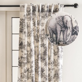Maison d' Hermine Curtains for living room 100% Cotton 124 inch length One Panel Light Filtering Toile Curtains for Bedroom Windows with rod and loop Pockets Drapes (Savana Jouy Black, 50"W x 124"L)