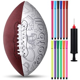 Hollowfly 3 Pack Size 6 Color Your Own Footballs Set Kids Mini Football or Soccer Ball Custom Designs Color Youth Junior Ball Craft Gifts with 12 Markers and Inflator for Kids