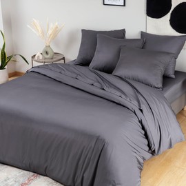 Bambaw Bamboo Bed Linen 240 x 260 cm, Bamboo Duvet Cover, Breathable, Environmentally Friendly and Hypoallergenic Bed Linen, 100% Bamboo Fibres Cooling Duvet Cover (Anthracite)