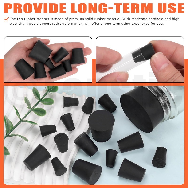 Tanstic 32pcs Solid Rubber Stoppers 13 Assorted Sizes 000#-10# Tapered