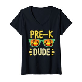 Womens Kids Pre-K Dude Sunglasses First Day Of Back To School V-Neck T-Shirt