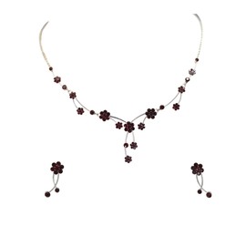 Faship Gorgeous Burgundy Rhinestone Crystal Floral Necklace Earrings Set