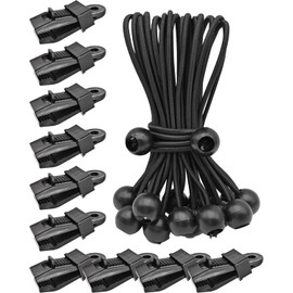 Tarp Clips Lock Grip, 20 Pack Tarp Clamps Heavy Duty and Ball Bungee Cords Set, Tent Clips with 6 Inch Bungie Cord Balls for Awnings Camping, Patio Umbrellas, Pool Awning Cover