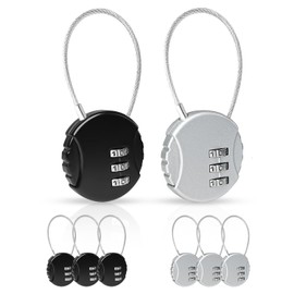 TopBine 6 Pack Combination Lock 3 Digit Outdoor Waterproof Padlock, Locker Lock Gym Lock, Mini Wire Rope Combination Padlock, Code Lock Resettable Bag Luggage Gate Lock for Fence, Toolbox, Gate
