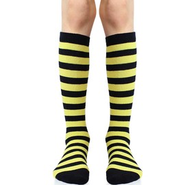 juDanzy Knee High Socks with Grips for Babies, Toddlers and Children (1 Pair) - Bee Stripe - 2-4 Years