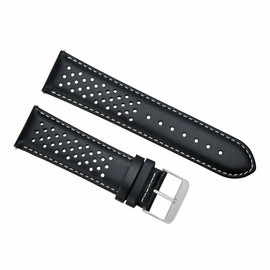 Ewatchparts 18mm Compatible With Tag Heuer Carrera Perforated Leather Watch Band Strap Quick Release Black With White Stitching