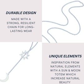 18K Gold Plated Sun Totem and Moon Stainless Steel Necklace For Women (Silver)